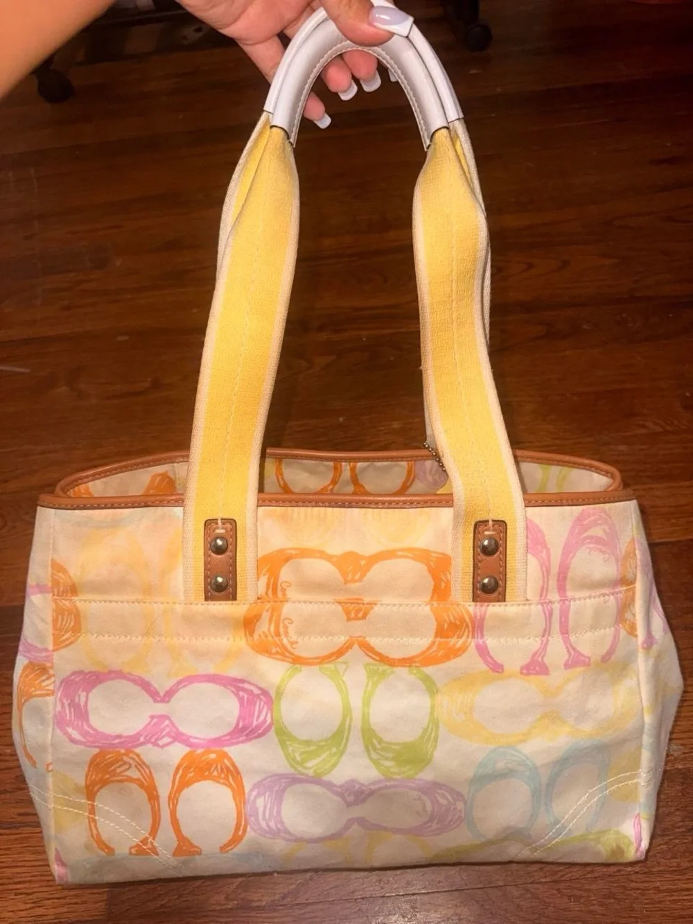 Coach Yellow & Multi Pastel Signature Canvas Shoulder Tote